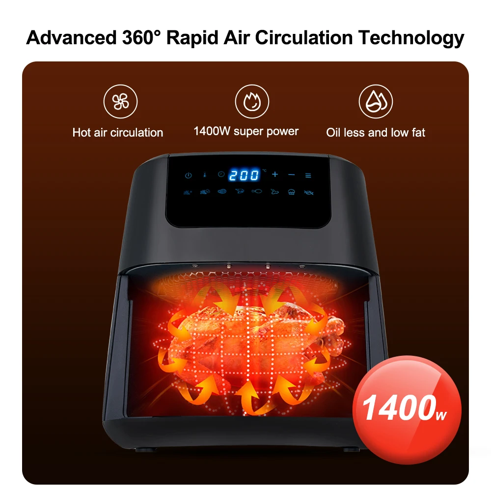BioloMix-مقلاة هوائية رقمية ، طباخ فرن ساخن ، سلة غير لاصقة ، 8 إعدادات مسبقة ، شاشة لمس LED ، مقلاة عميقة بدون زيت ، BPA و PFOA Free ، 5L ، 1400 واط
