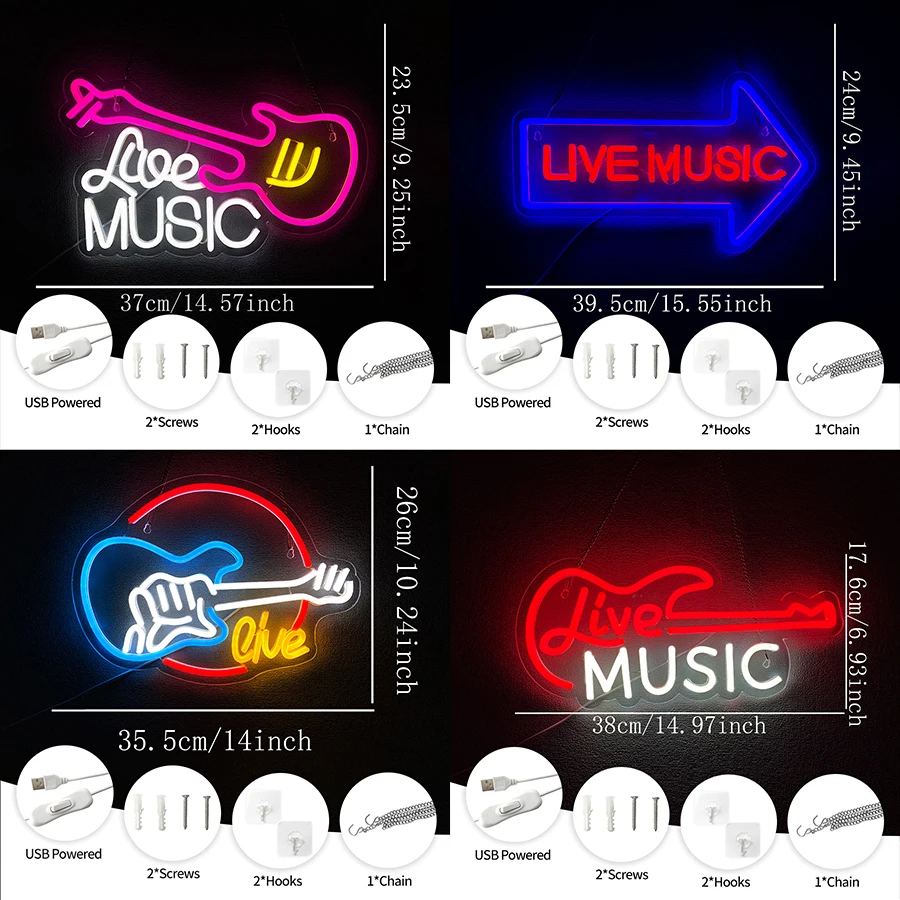 Live Music Neon Sign For Wall Decor,Light Up Sign For Game Room,Man Cave,Bar,Concert,Music Studio Decor,Gift For Music Friends