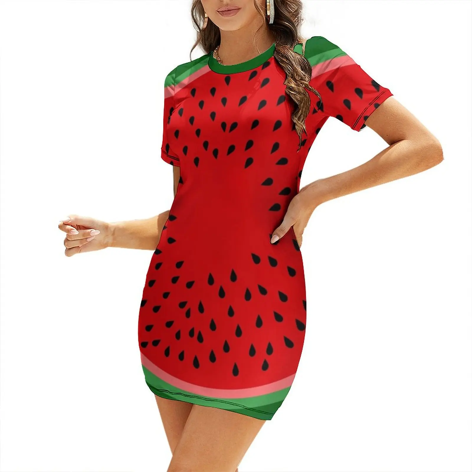 

Watermelon Short Sleeved Dress summer dress korean women elegant women's dresses for wedding Dress