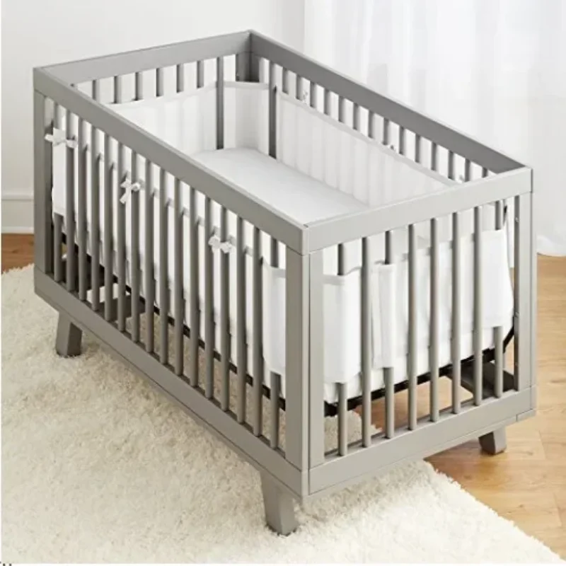 Breathable Mesh Bed Liner 4 Panel Baby Cot Fence Cotton Railing Thicken Bumper One-piece Crib Around Protector Baby Room Decor