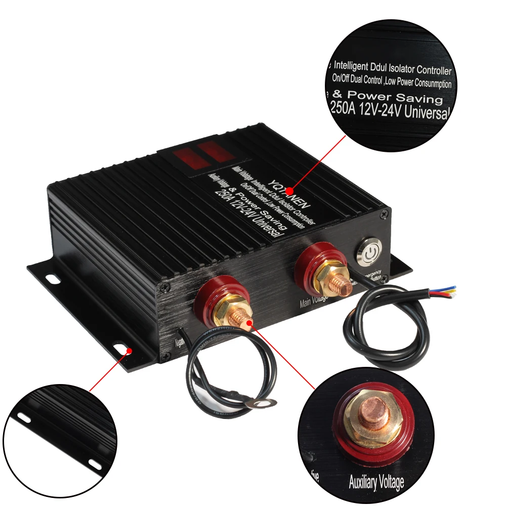 Dual Control Smart Battery Isolator Switch, Relé Sensível à Tensão, VSR para Caminhão, SUV,Off-Road, 12V, 24V, 250 Amp