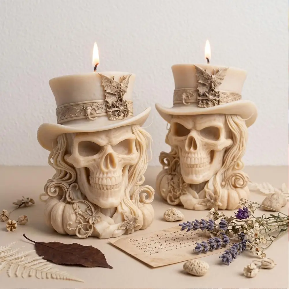 Epoxy Resin Skull Mold Skull Candle Mold 3d Cowboy Skull Silicone Mold Halloween Skeleton Candle Epoxy Resin Casting for Soap