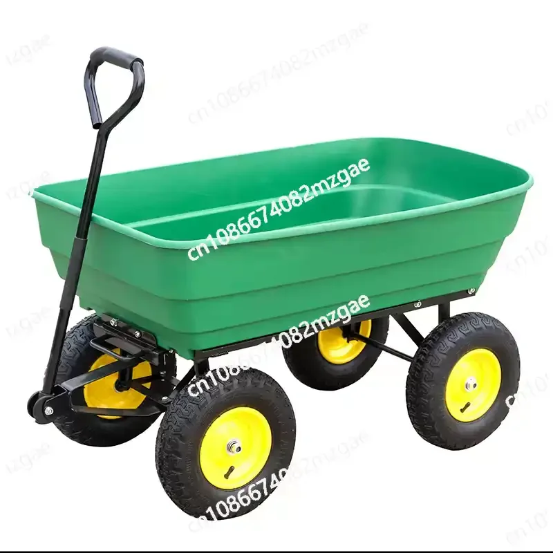 Farm Wagon & Garden Utility Trailer, 210kg Plastic Four-Wheel Tipper Cart for Small Stall Cargo Carrier