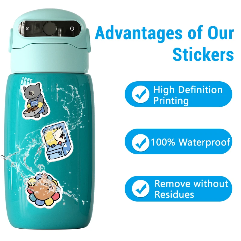 100 adesivi animali carini adesivi per bottiglie d'acqua impermeabili in vinile per laptop, telefono, skateboard, premi in classe