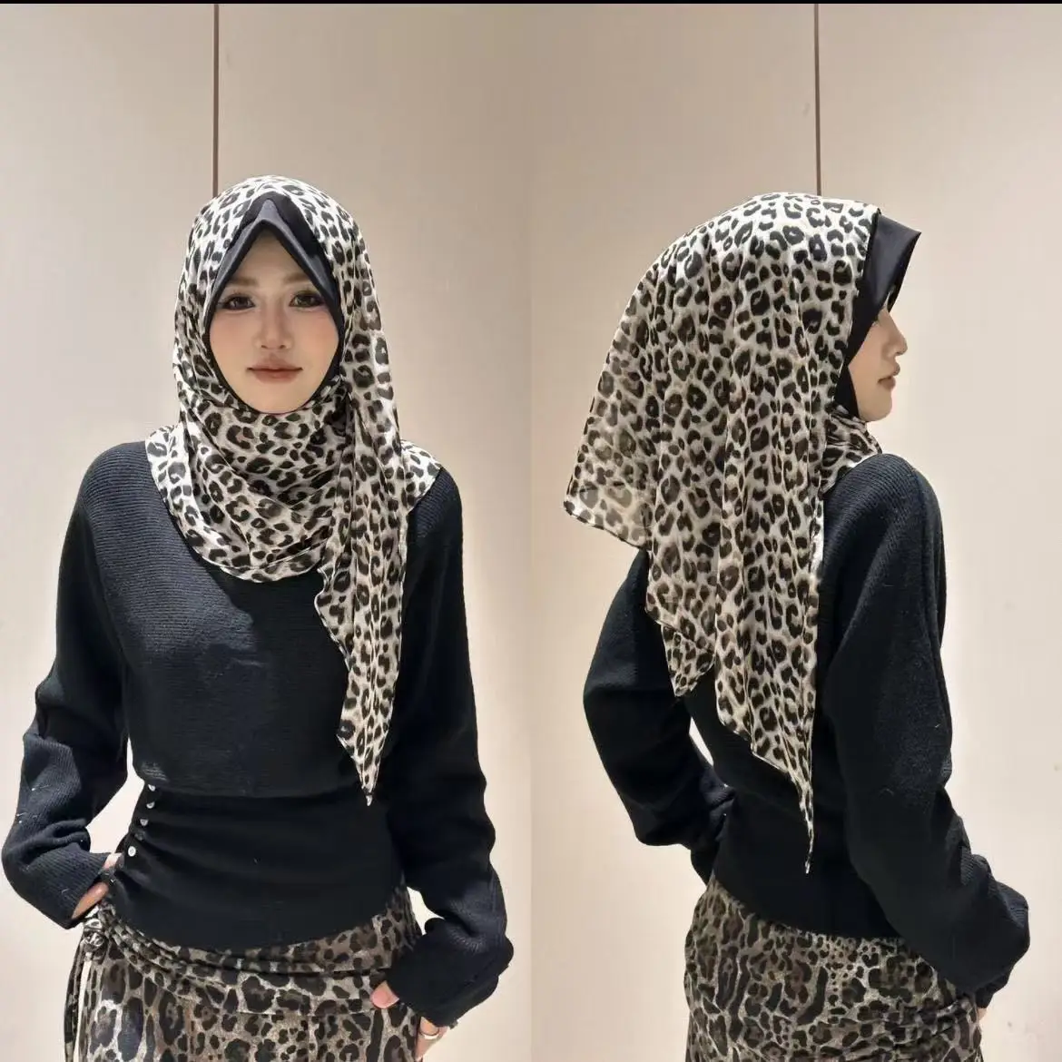

Abaya Hijab Muslim Women Leopard Print Shawl Headscarf Luxury Scarf Malaysia Prayer Kufi Islam Europe America Turban 05502