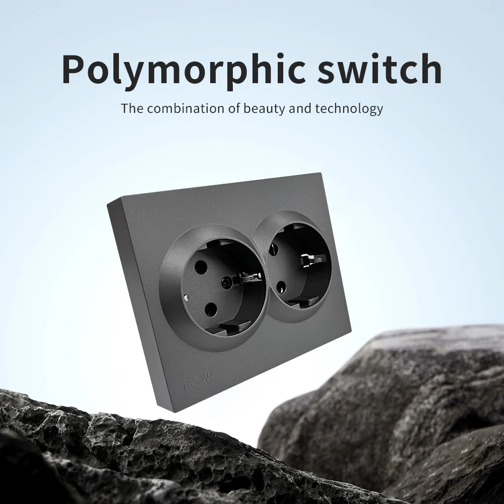 สีเทาพร้อมพื้นดินสีคลาสสิกพลาสติก AC ปลั๊กไฟฟ้าปลั๊กไฟ 250V EU มาตรฐานผนังฝังพื้นสารหน่วงไฟ