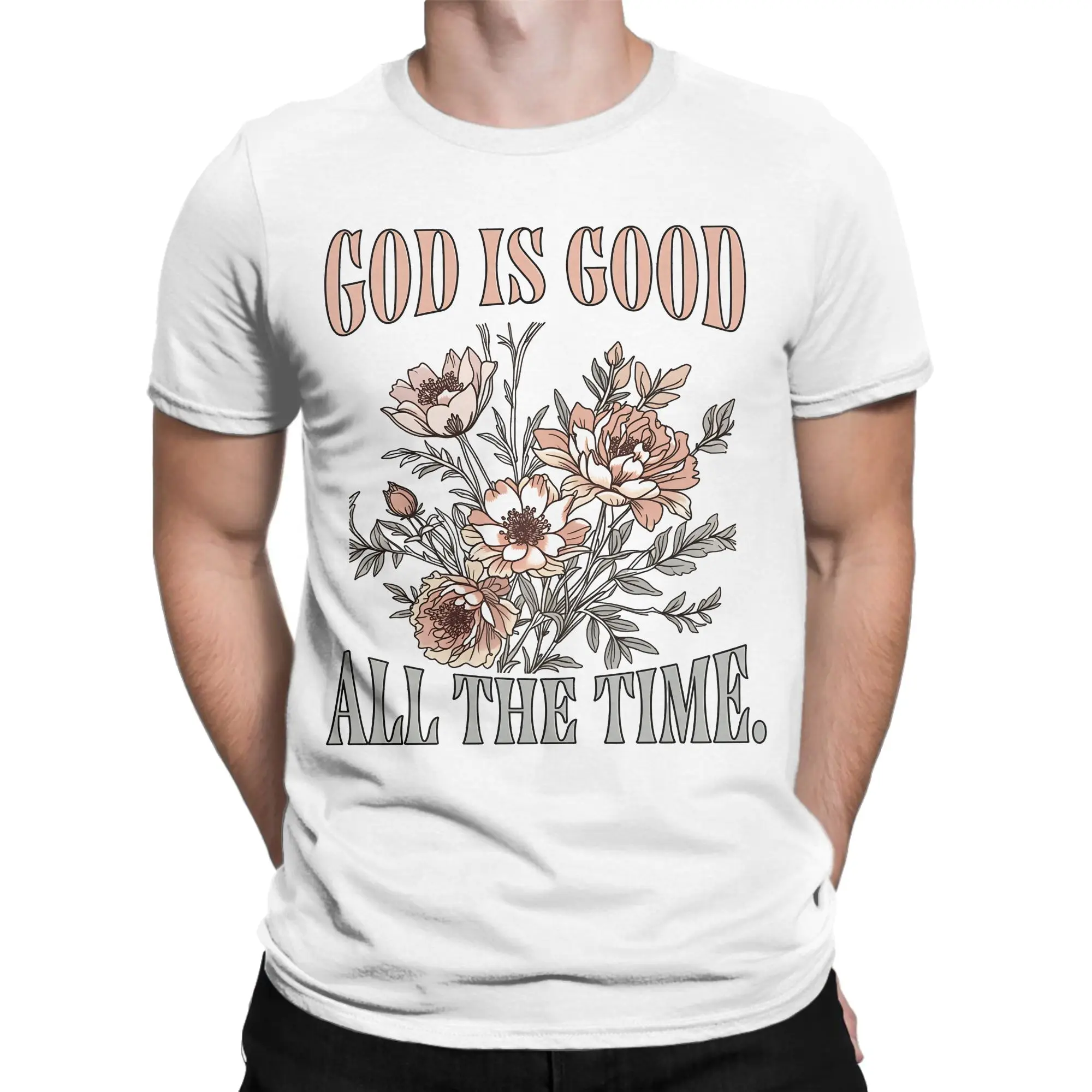 God Is Good All The Time Bible Quote T Shirts Men Cotton Vintage T-Shirt Jesus Christian Tees Short Sleeve Clothing New Arrival