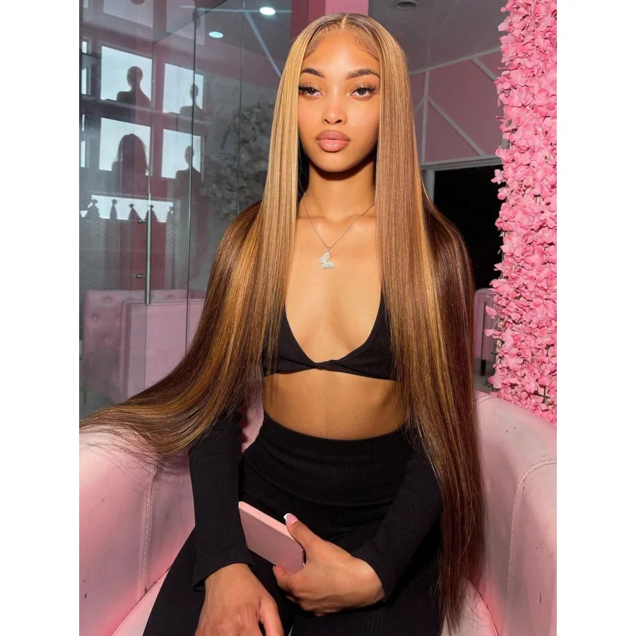 

Highlight Wig 200% Human Hair 13x4 Hd Transparent Lace Frontal Wigs Honey Blonde Straight Pre Plucked With Baby Hair For Women