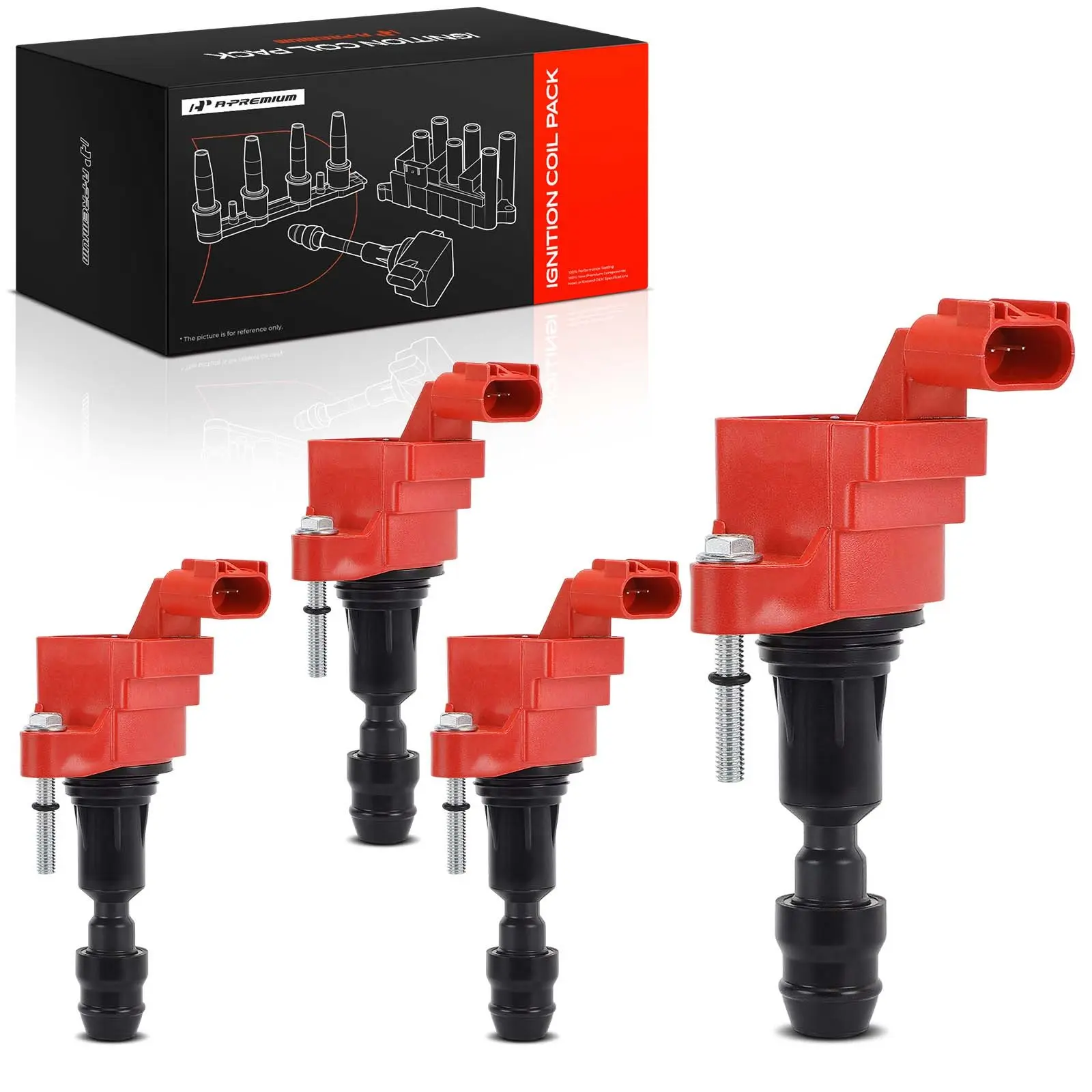 A-Premium 4pcs Red Ignition Coils for Chevrolet Equinox 2010-2017 Malibu 2007-2014 GMC Terrain 2010-2017 Buick LaCrosse Verano