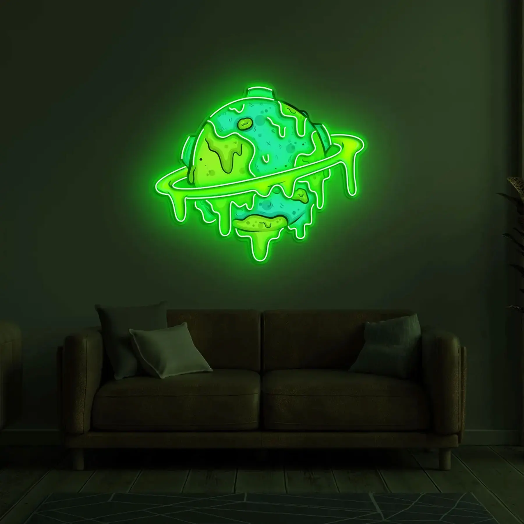 Dripping Earth Neon Sign Melting Planet Wall Art Decor Earth Space Bedroom Sign Birthday Gift for Kids Room Nursery Shop