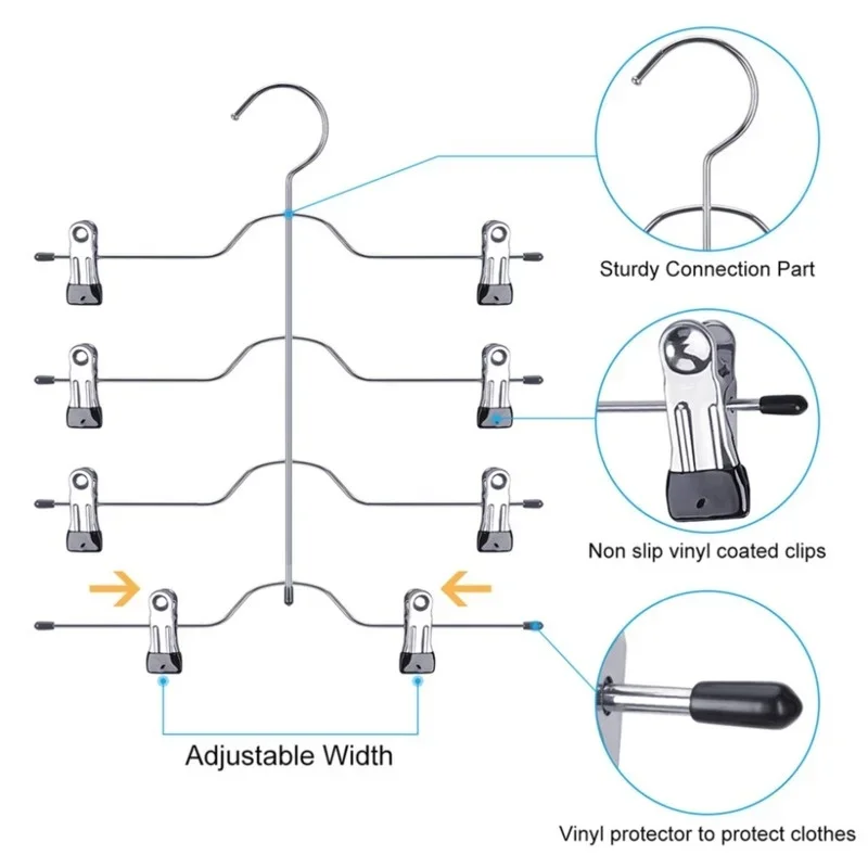 4 Tier Pant Hanger for Clothes Organizer Multifunction Shelves Magic Trouser Hangers Closet Storage
