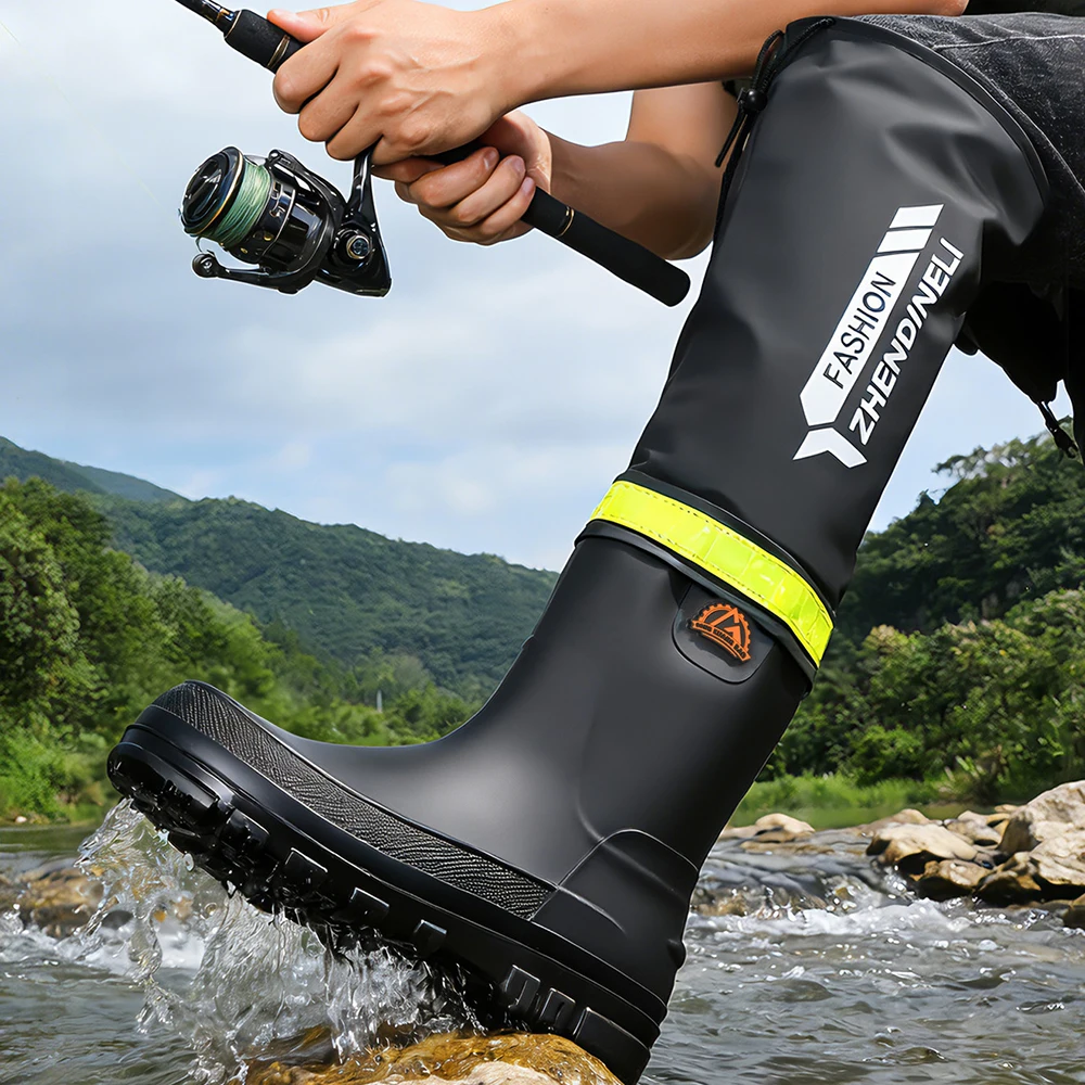 Men's Rain Boots Fashion High-Top Rain Boots for Men Long-Tube Waterproof Work Rubber Shoes Men's Non-Slip Outdoor Fishing Boots