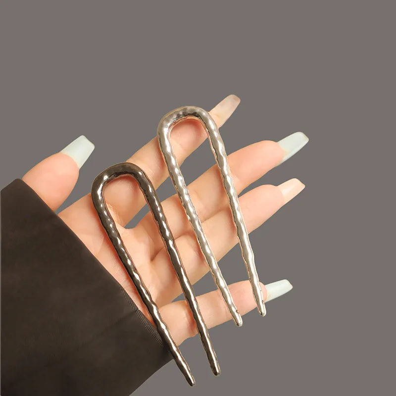 Advanced Alloy U-shaped Hammer Pattern Hairpin European and American Light Luxuryback of The Head Dished Hairpin Hair Accessory