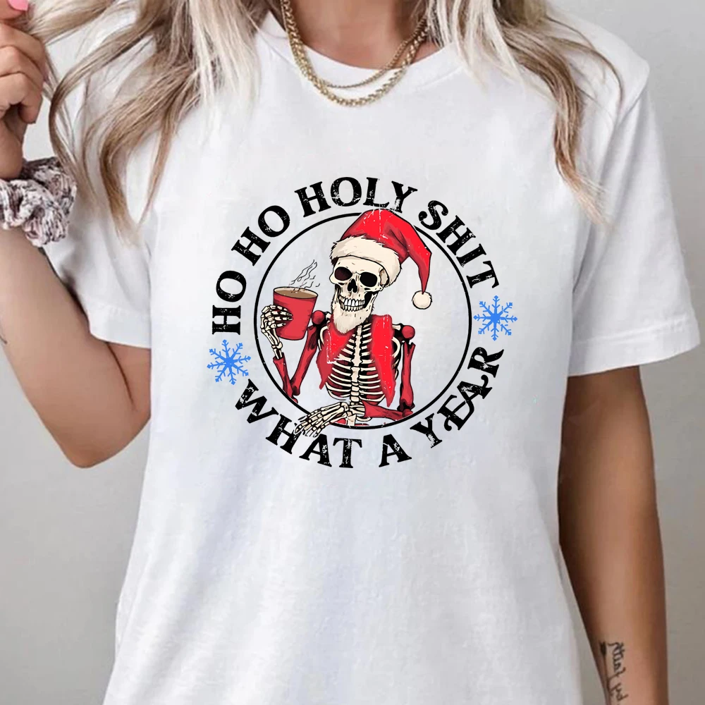 Funny Christmas T-shirt Christmas Humor Shirt Skeleton Santa Claus Shirts Christmas Coffee Top Unisex Xmas Gift