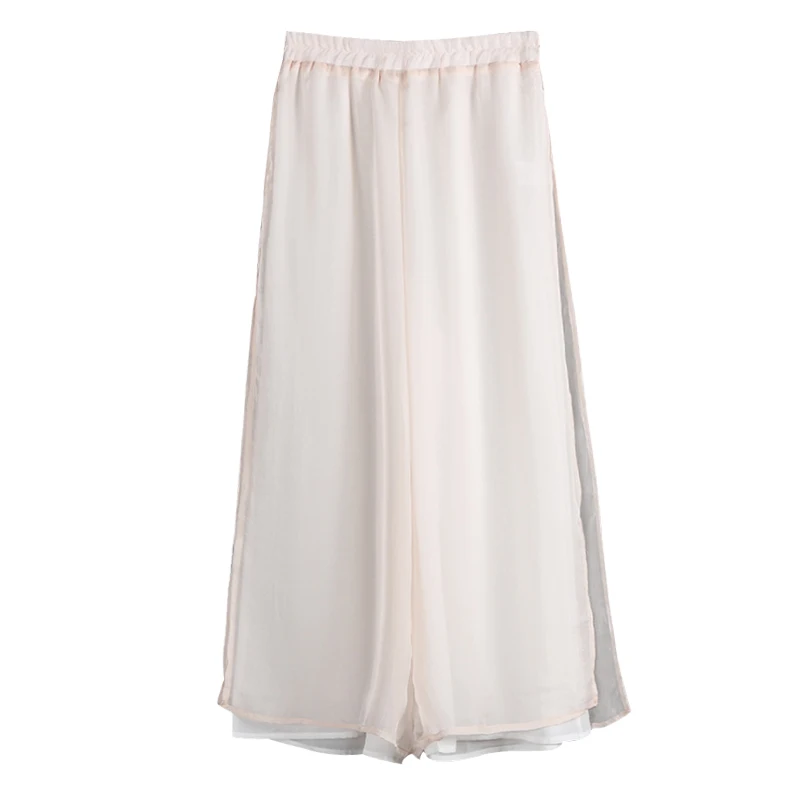 레트로 예술적 와이드 레그 팬츠 봄 패션 이중 레이어 튤 요가 팬츠 중국식 젠 차 의상 스트레이트 레그 팬츠