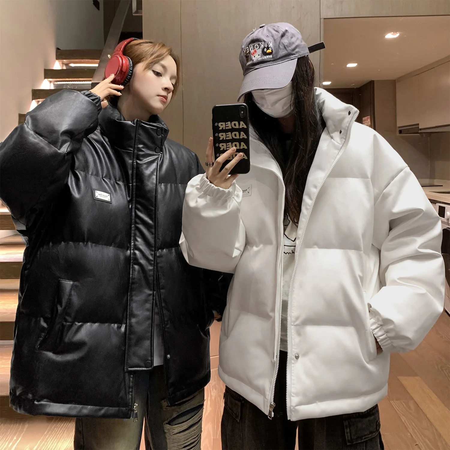 

Мужская зимняя утепленная куртка из хлопка с узором под кожу, повседневная теплая модная верхняя одежда для пар