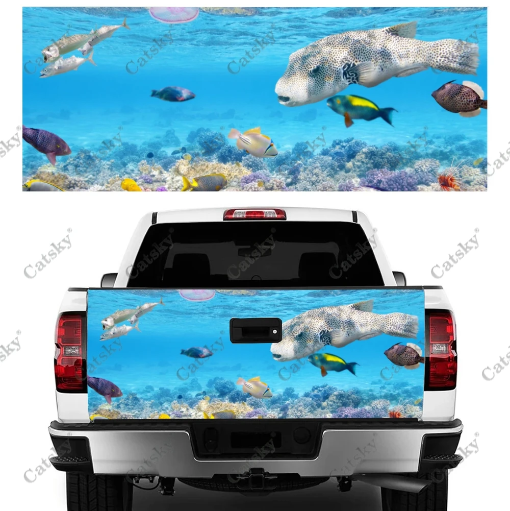 Swimming Sharks Animal Car Accessories Tail Trunk Protect Vinly Wrap Sticker Decal Hood Decor Engine Cover for SUV Pickup Truck