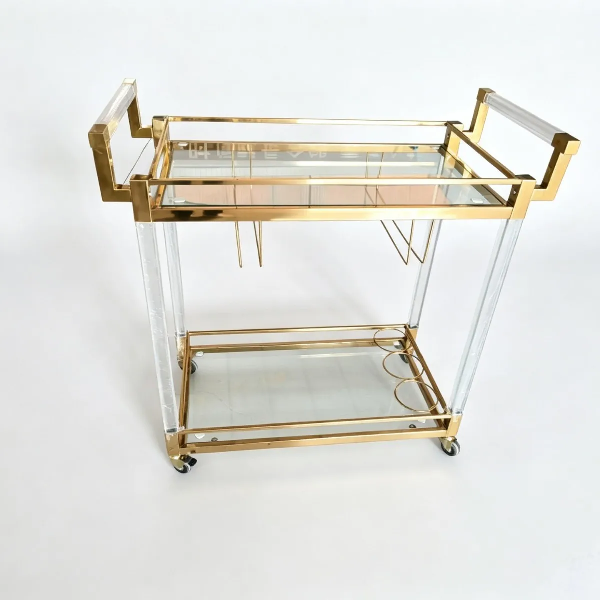 Movable wine cart Double-layer stainless steel dining car Premium hotel tea cart
