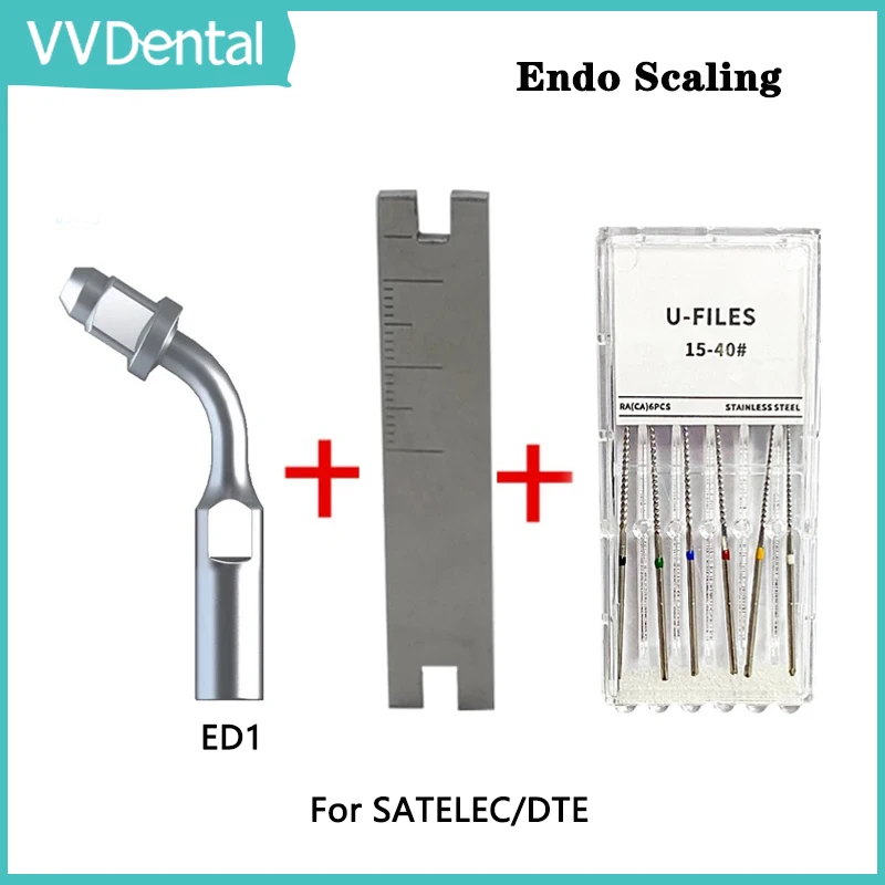 

VVDental Dental Ultrasonic Scaler Endo Tip Wrench Endo Stainless Steel U-file Kit for SATELEC DTE GNATUS