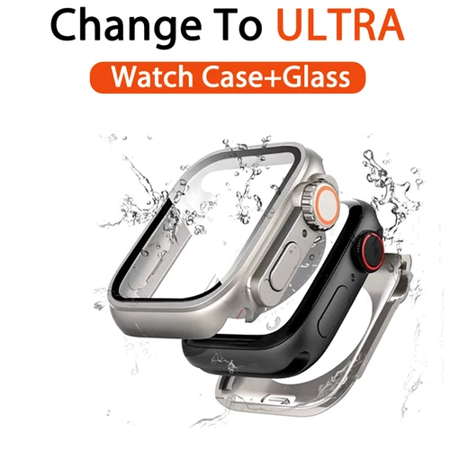 Vidrio + funda para Apple Watch 44mm 40mm 46mm 45mm 41mm 42mm cubierta protectora de pantalla cambio Ultra parachoques iWatch Series 9 8 7 SE 10 11