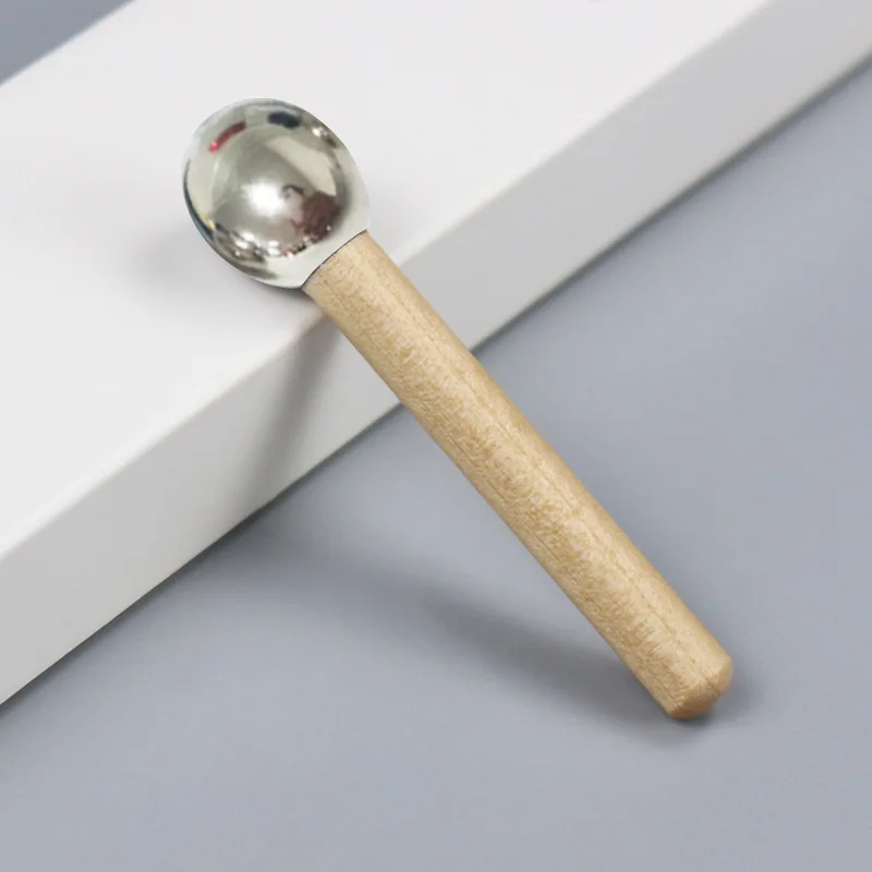 Wood handle Metal Mini Eye Roller Massage Stick Cosmetic Face Mask spatulas Beauty scoop Applicators steel Facial care tools