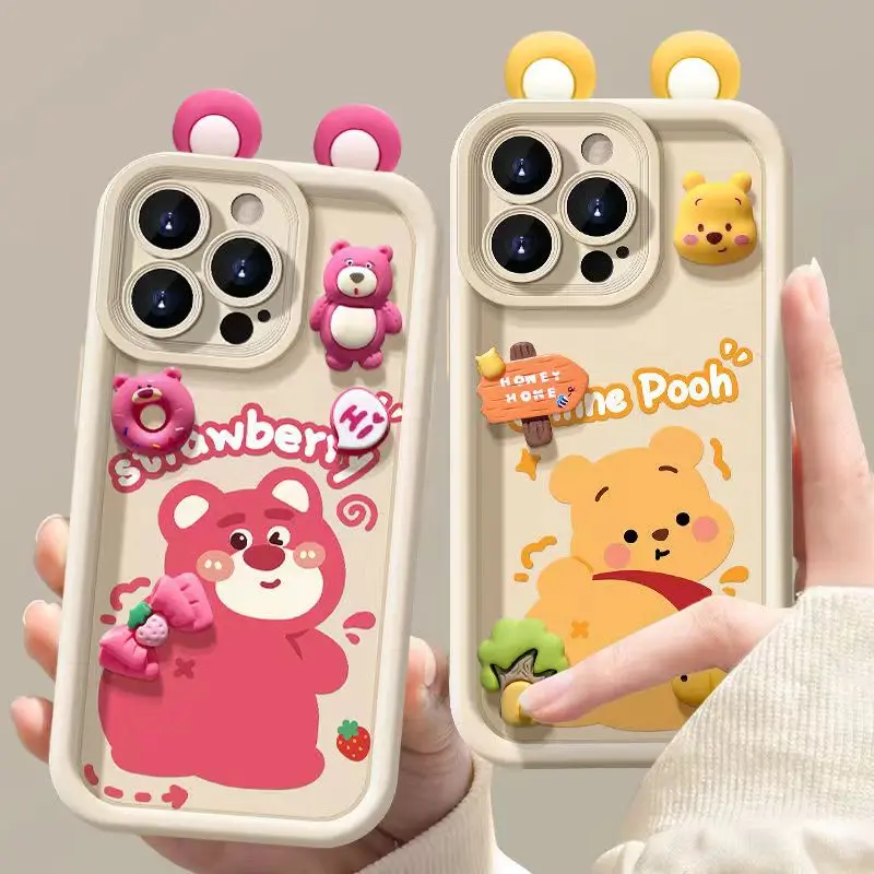 Cartoon Phone Case For iPhone 13 Pro Max 14 15 Plus 12 Mini 7 8 SE 2020 X XR XS Winnie Losto Bear Dolls Ear Cover