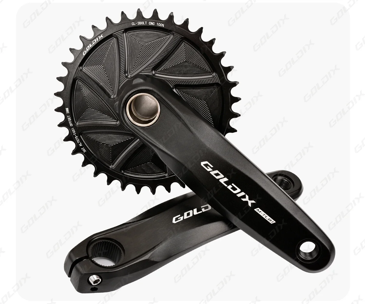 GOLDIX MTB XC Kurbelgarnitur Narrow Wide 3mm Offset AERO Kettenblatt 165/170/175mm Kurbellänge für 3-Bolzen-Direktmontage-Kurbel – Detail 9