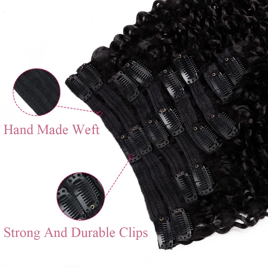 8pcs One Set Kinky Curly Clip in Hair Extensions Human Hair Virgin Human Hair Clip-In Hair Extensions Weft Hair Extension Hair W