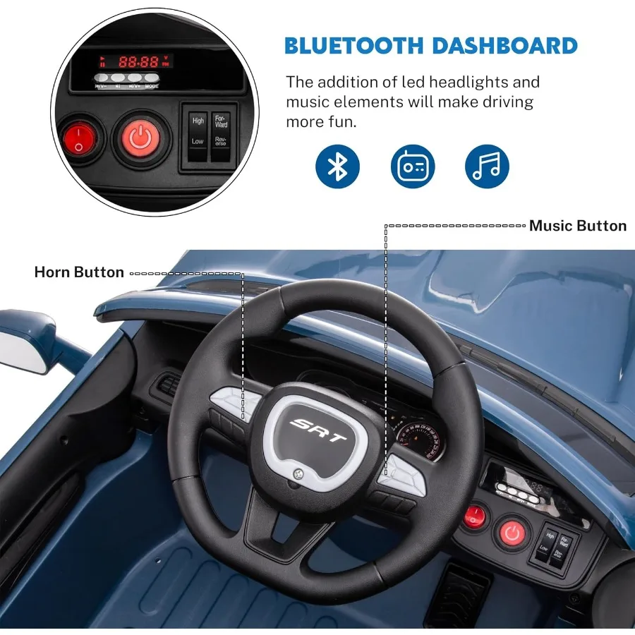 Auto elettrica con licenza Dodge Ride on Car 12V7Ah Veicolo elettrico alimentato a batteria Ride on Toys con telecomando 3 velocità LED H