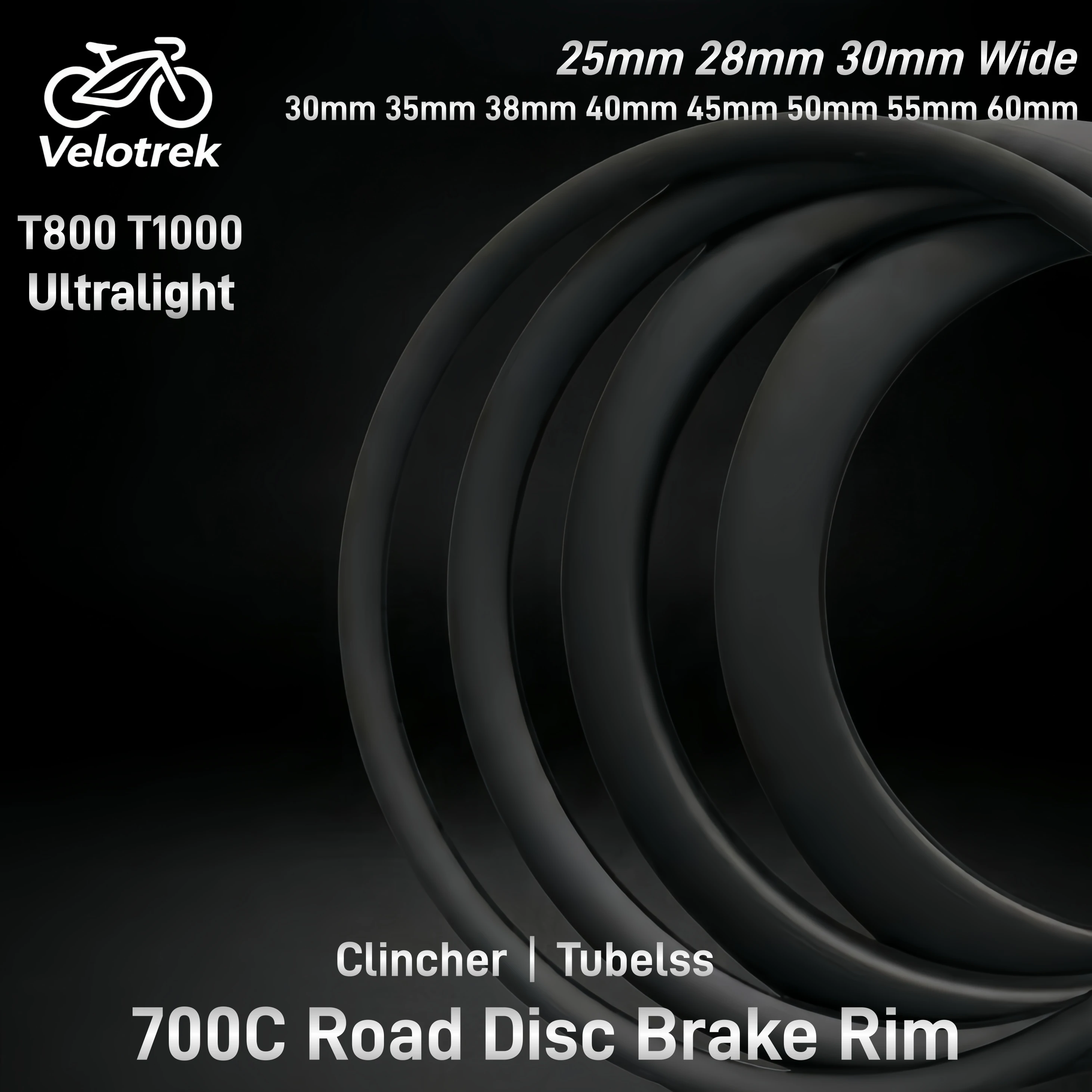 

SupeLight 700C Carbon Rim 25/28/30mm Width 30/35/40/45/50/55/60mm Depth Bicycle Disc Tubeless Wheel Hookless Hook Asymmetry Rims