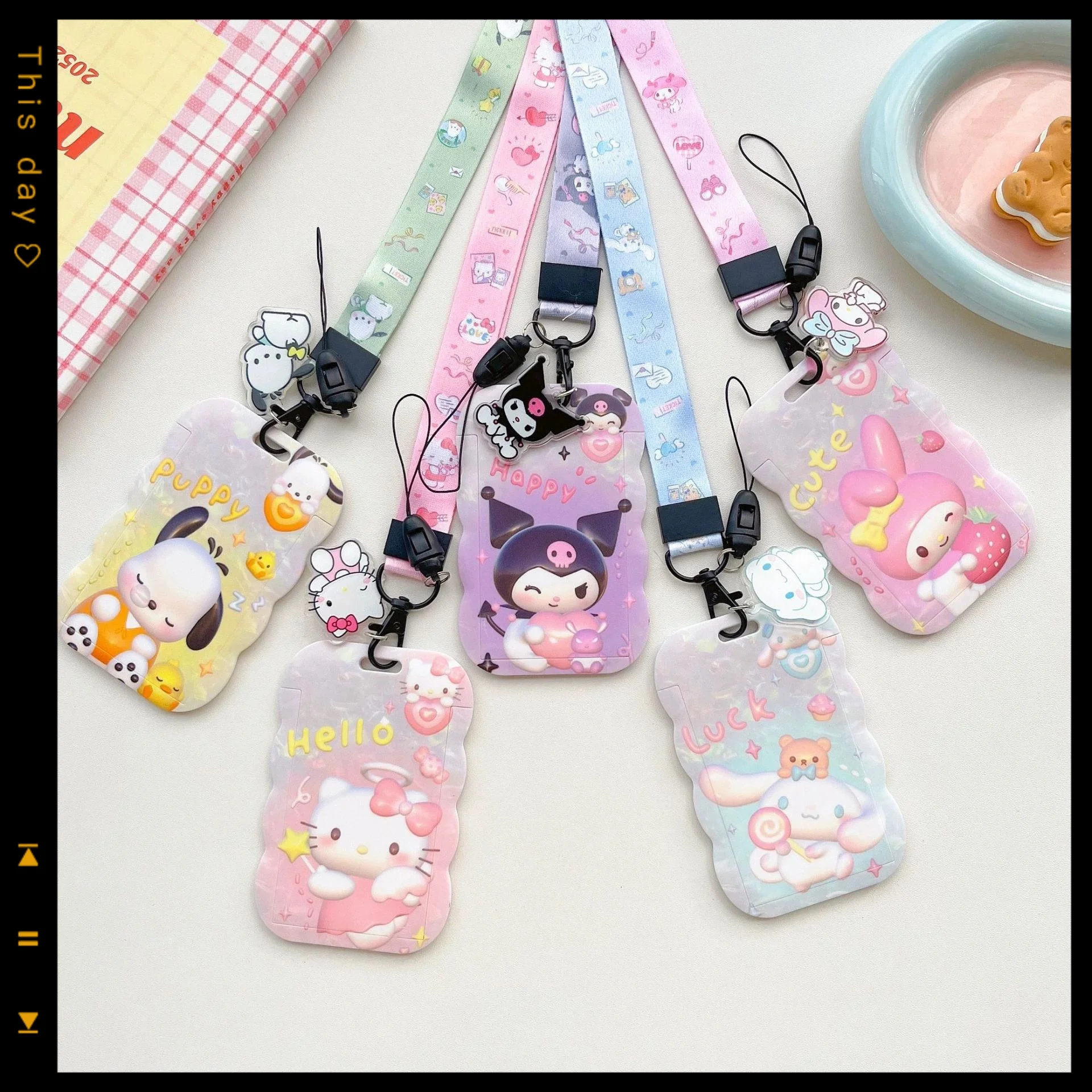 

sanrio animation peripheral long lanyard card holder cute student photo card holder meal card kuromi my melody three-dimensional