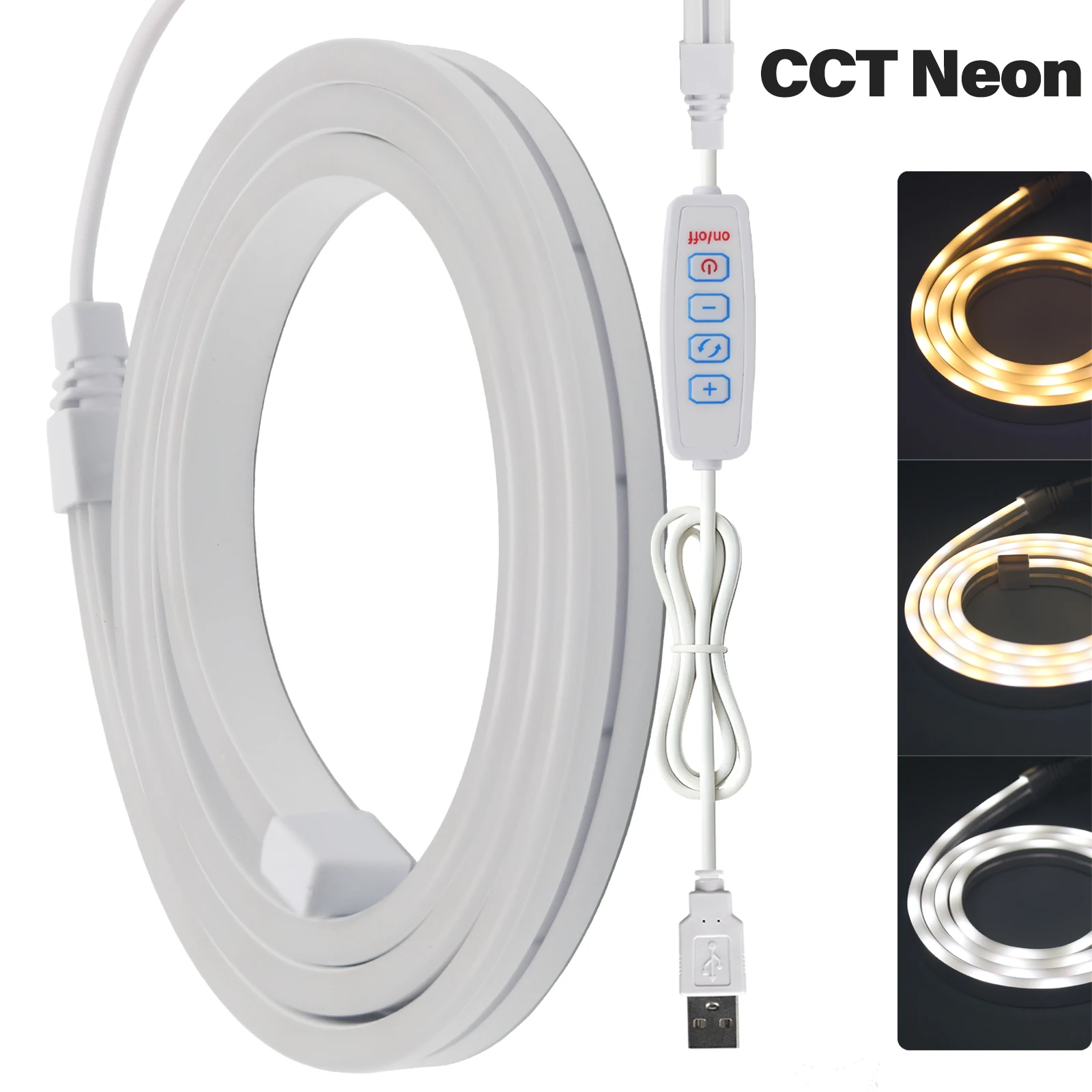 DC5V LED Neon Light Strip 90LEDs/M USB Dimmable Switch White/Warm/Natural White Changeable Flexible Neon Light Shape Decoration