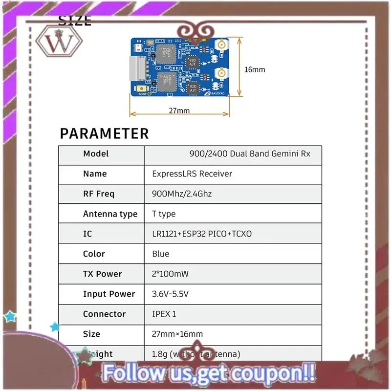 ABBG-900Mhz 2.4Ghz 915M ELRS RX Dual Band Gemini Receiver Expresslrs RX TCXO For RC FPV Racing Long Range Drone