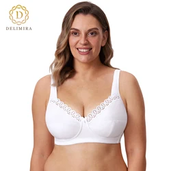 DELIMIRA Women's Soft Plus Size Wirefree Non-Padded Full Coverage Lace Cotton Bra