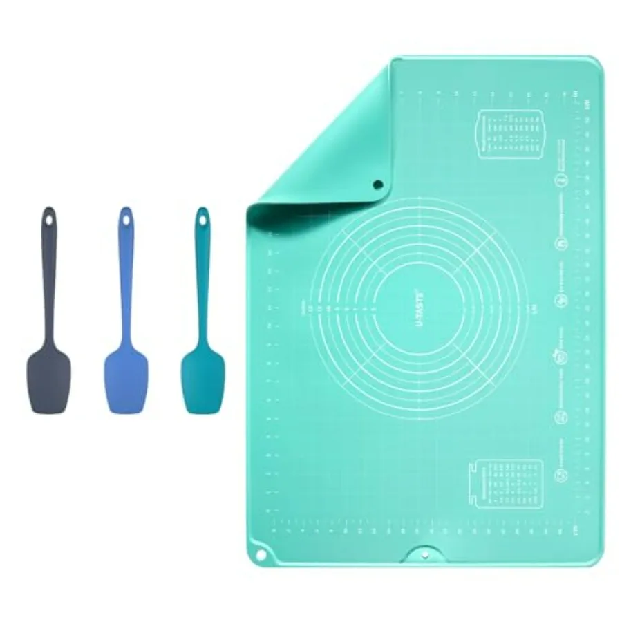 

600ºF Heat Resistant Food Grade Silicone Spatula Spoon Set of 3 (Color), and 20inx28in Large Silicone Pastry Mat Food-Grade Non-