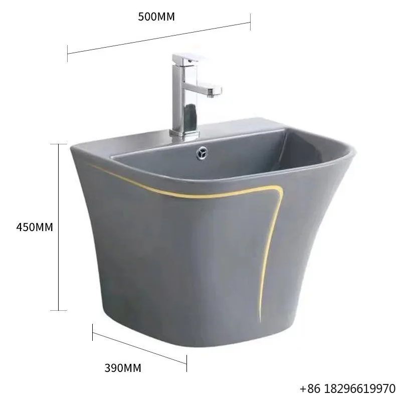 Grey Ceramic Wall Hung Pedestal Sink Toilet Set One Piece Bathroom Suite for Hotel