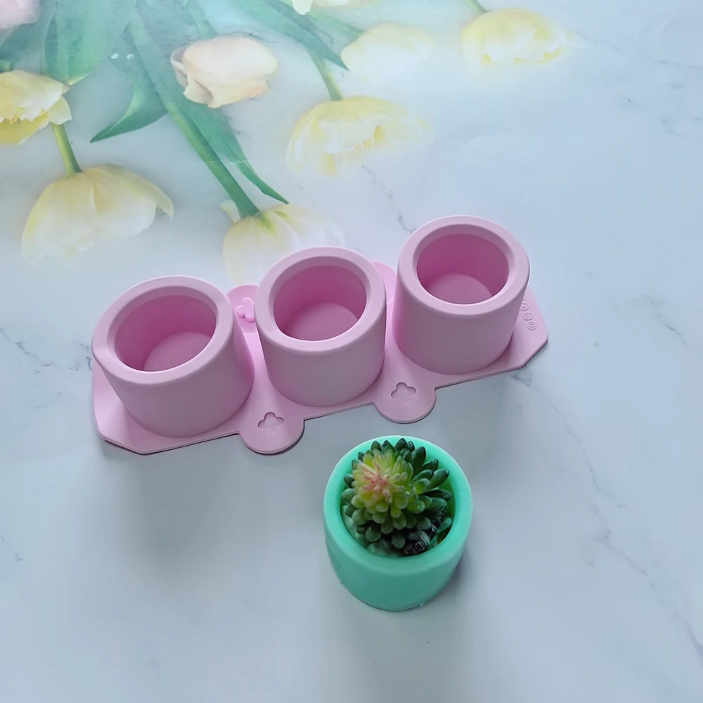 Silicone Mold for Succulent Plant Pots, DIY Craft Candlestick Mini Plant Mould, 3-Cavity Round Pot Silicone Mold for Clay Crafts - view 6
