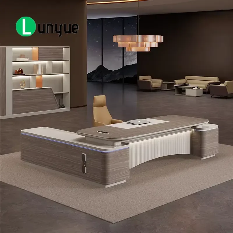 L Shaped Executive Desk Modern Wooden Office Furniture for CEO Manager Boss Large Workstation with Storage Luxury Home Office