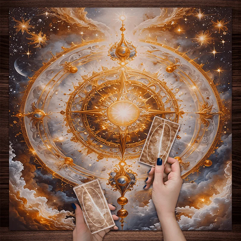 50/75/110/137cm Tarot mat Astrology Tablecloth Golden Star Tarot Array Round Table Altar Esoteric Decoration Nebula Effect