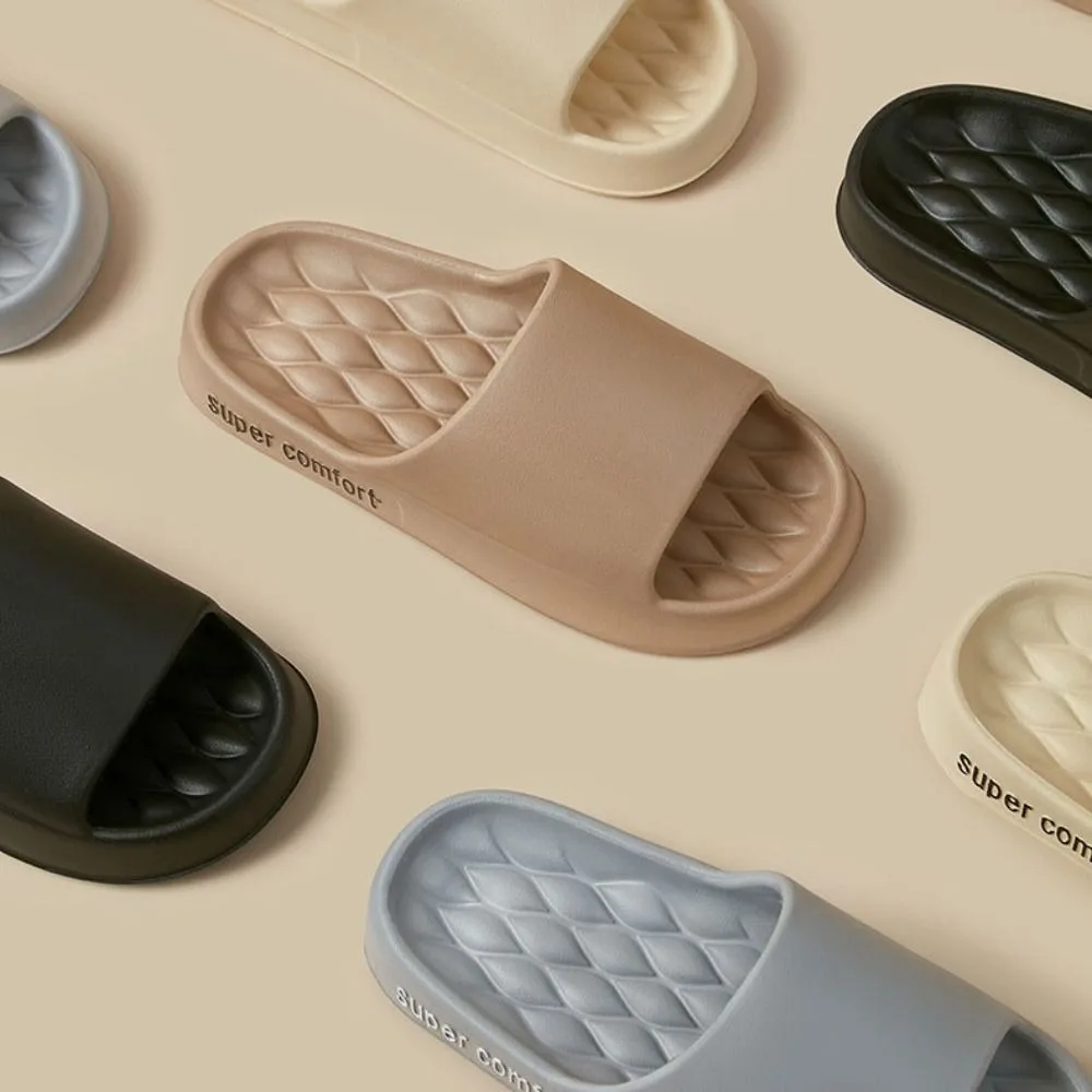 Solid Color Thick Platform Slippers Non-slip Soft Sole Beach Slippers Women Simple Home Shoes EVA Slippers Men Bathroom