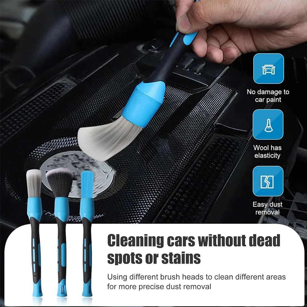 3PCS Car Interior Detail Cleaning Brush Air Conditioner Air Outlet Cleaning Brushes Wheel Rims Clean Brush Elbow Sweeping Tools