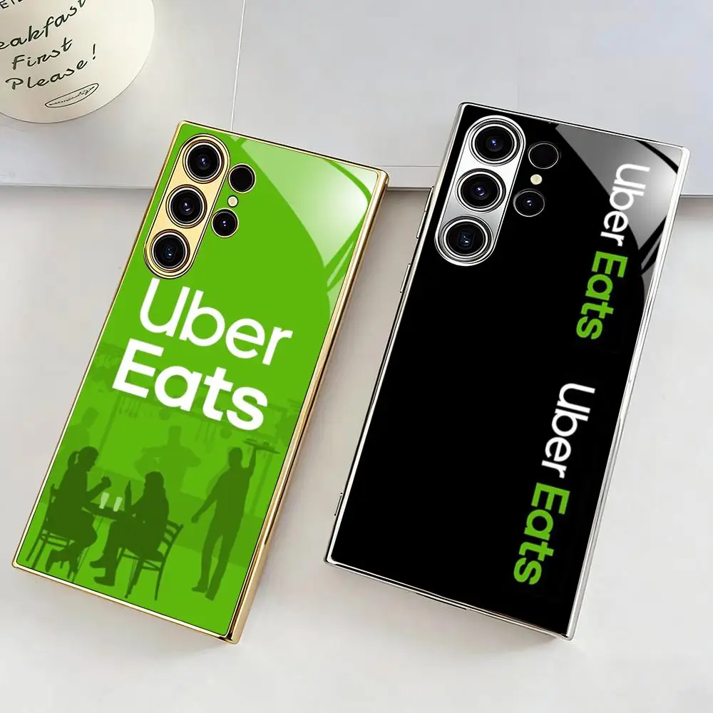 Ubers Eatses Phone Case For Samsung S25 S24 S23 S22 S21 Plus Ultra FE Edge New Electroplated glass Case