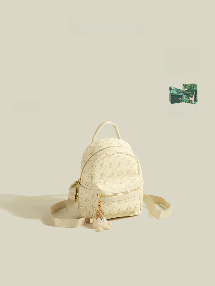 MuziKai Large Capacity Small Printed Floral Women's Backpack Fashionable Spring Autumn Outing Shoulder Bag Soft PU Leather