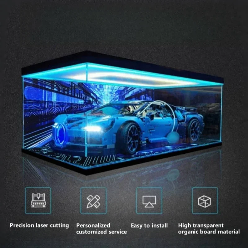 With Light LED Acrylic Display Box for Lego 42083 Display Case for Bugatti Building Block Dustproof Clear Model Car Storage Box