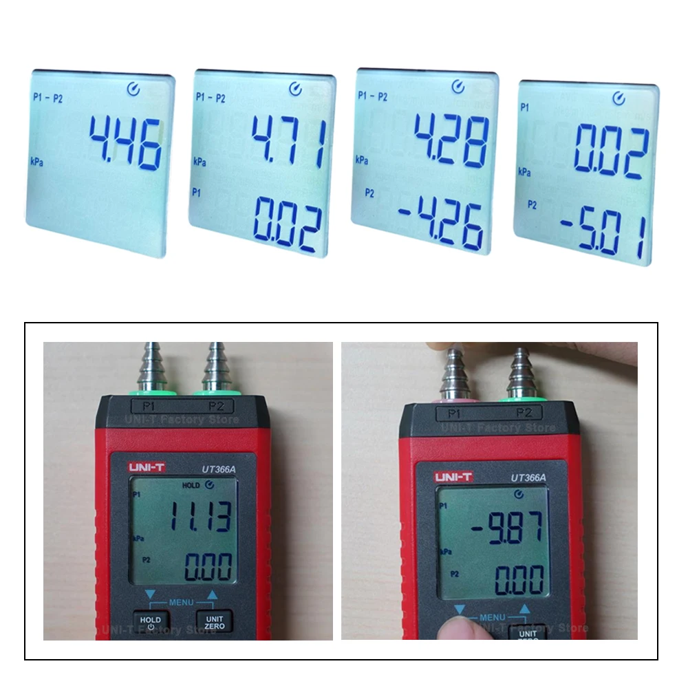 UNI-T UT366A مقياس الضغط الرقمي قياس فرق الضغط السطحي سرعة الرياح ضغط الهواء مقياس الضغط التفاضلي متر