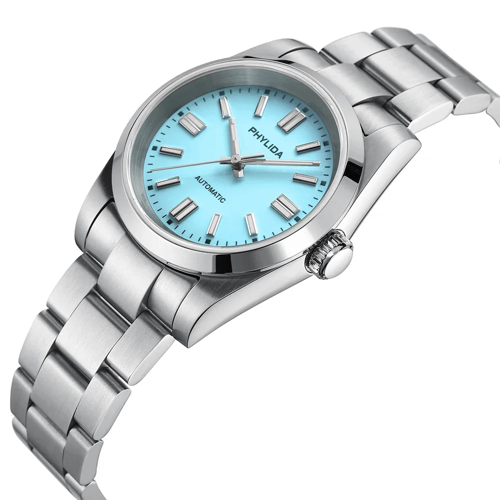 PHYLIDA 37mm Sky Blue Dial Wristwatch Men's Watches NH38A Automatic Small Wrist NH35 Perpetual 6Nq7pjuv