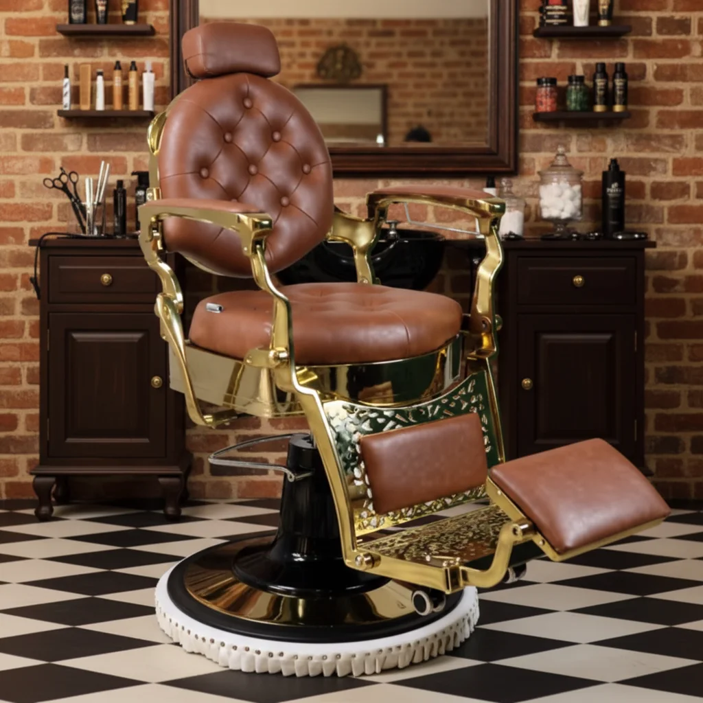 @#A 2026 Professional Retro Hairdressing Salon Furniture Durable Barber Shop Brown White Gold Green Gray Washing Barber Chair.