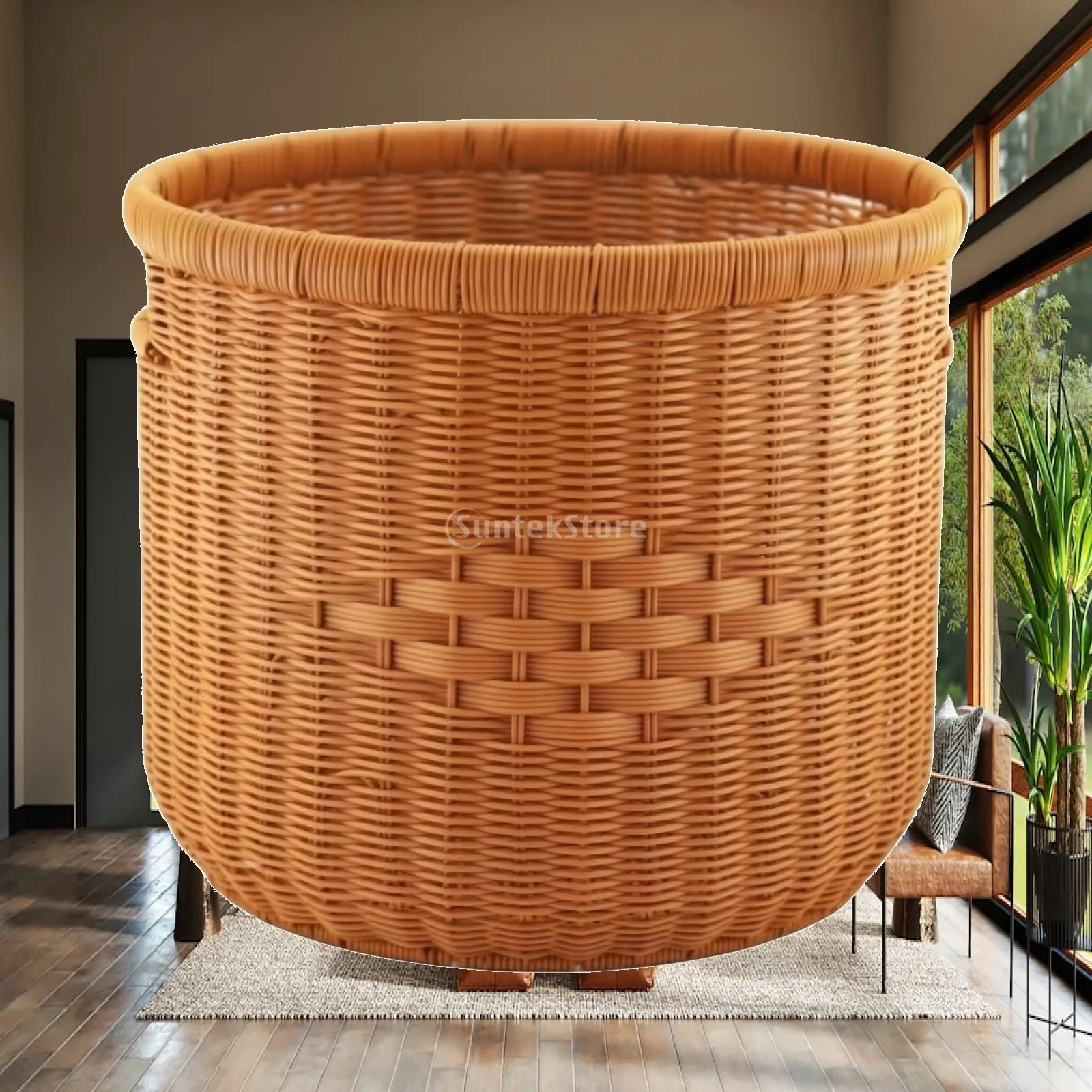 Imitation-Rattan Laundry Basket Sturdy Wicker Laundry Basket Long-Lasting Breathable for Bathroom, Bedroom