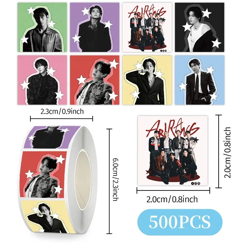 2026 500PCS BTS K-pop Idol Sticker Roll Waterproof Self-Adhesive Stickers for DIY Scrapbook Luggage Envelope Sealing Fans Gift