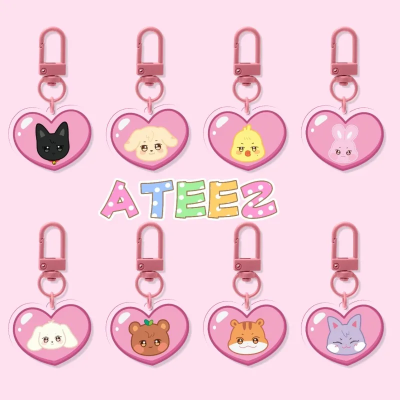 Rosa Neuer Ateez Niedlicher Cartoon-Acryl-Schlüsselanhänger, Zierlicher Anhänger für Handtasche, Rucksack, Tägliche Dekoration, Geschenk